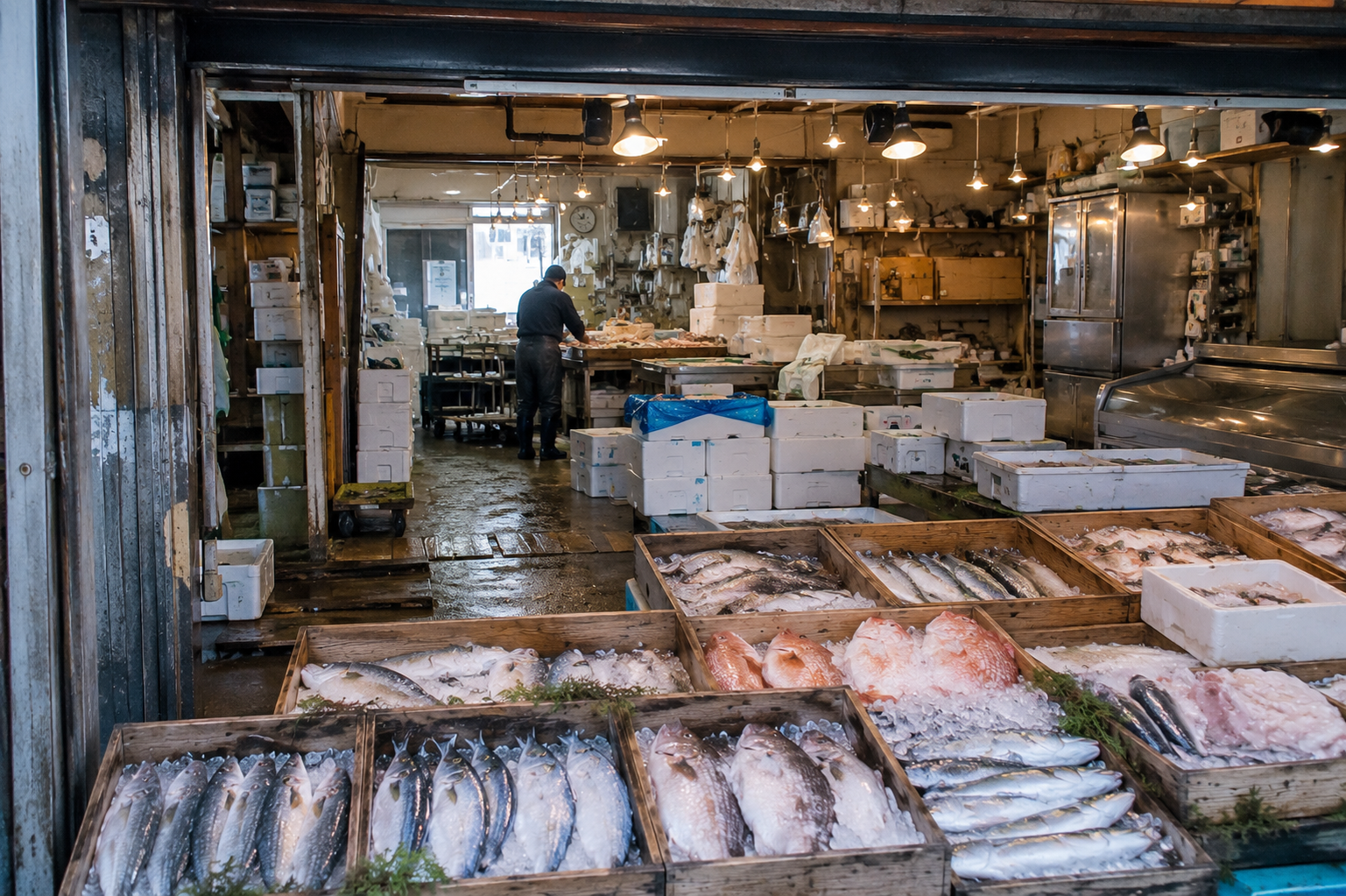さまざまな鮮魚が並ぶ中山鮮魚店の店先